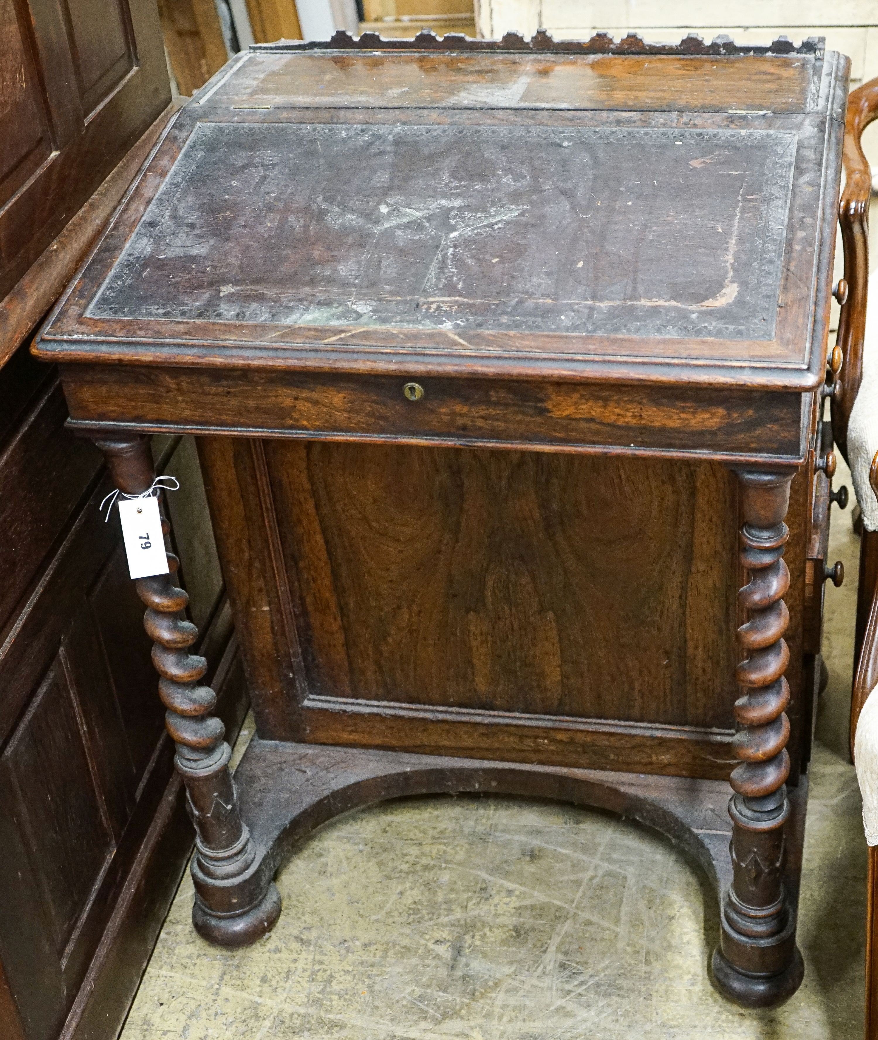 An early Victorian rosewood davenport, width 66cm, depth 56cm, height 72cm